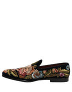 Dolce & Gabbana Black Velvet Floral Embroidery Loafers Shoes Dolce & Gabbana