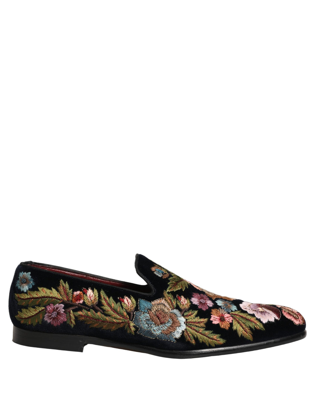 Dolce & Gabbana Black Velvet Floral Embroidery Loafers Shoes Dolce & Gabbana