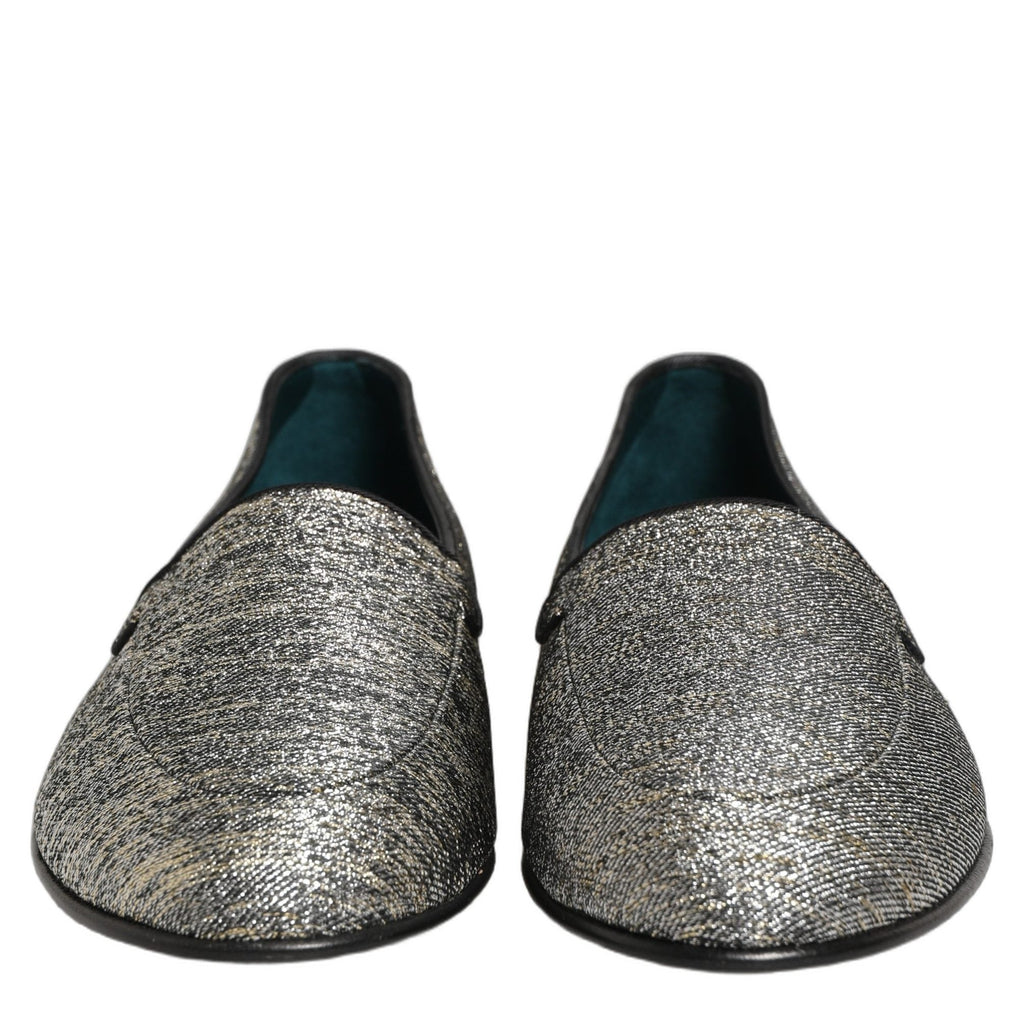 Dolce & Gabbana Gray Glitter Lurex DG Logo Dress Loafers Shoes Dolce & Gabbana