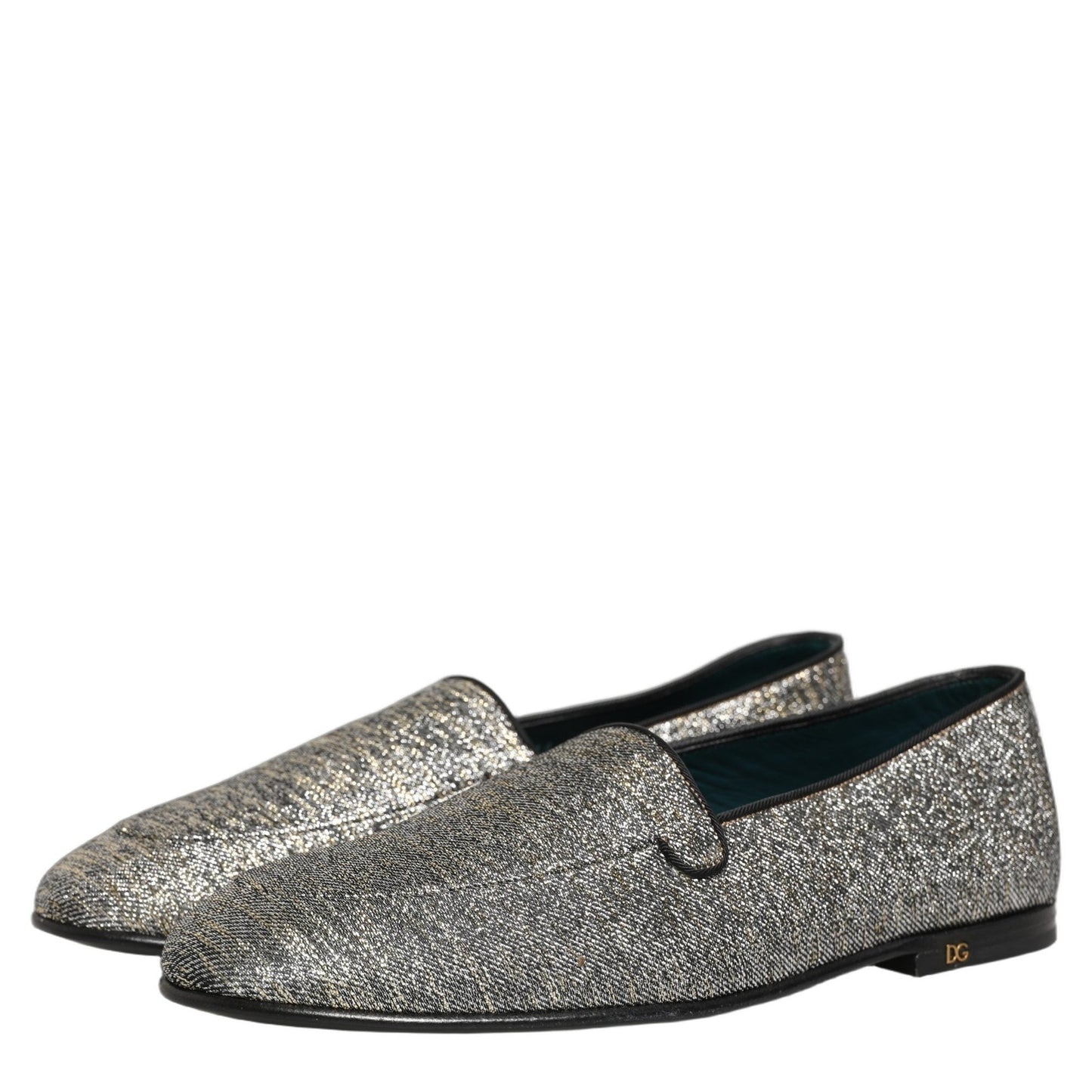 Dolce & Gabbana Gray Glitter Lurex DG Logo Dress Loafers Shoes Dolce & Gabbana