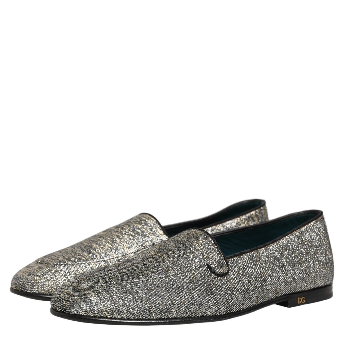Dolce & Gabbana Gray Glitter Lurex DG Logo Dress Loafers Shoes Dolce & Gabbana