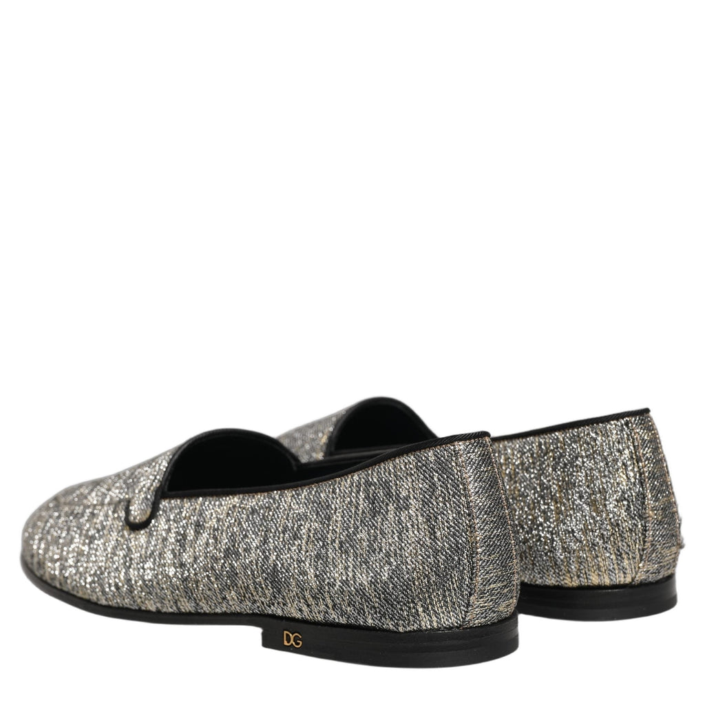 Dolce & Gabbana Gray Glitter Lurex DG Logo Dress Loafers Shoes Dolce & Gabbana