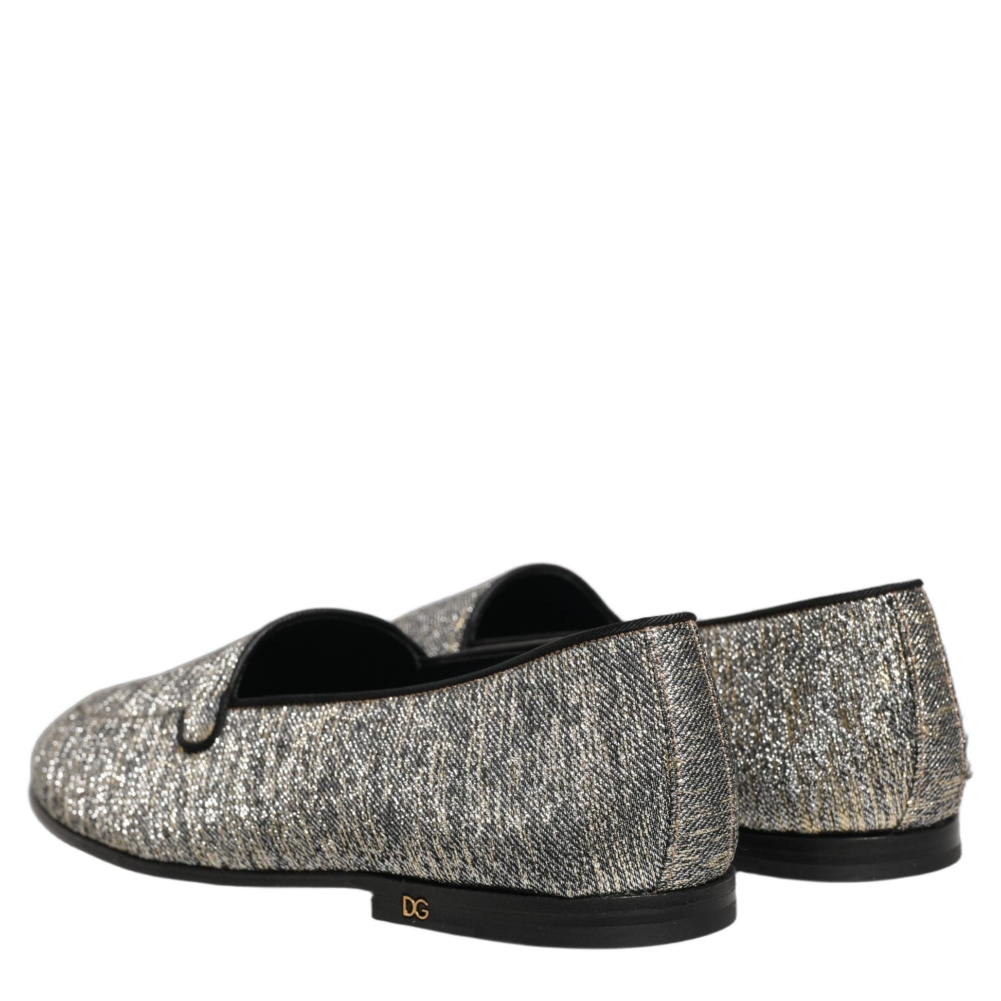 Dolce & Gabbana Gray Glitter Lurex DG Logo Dress Loafers Shoes Dolce & Gabbana
