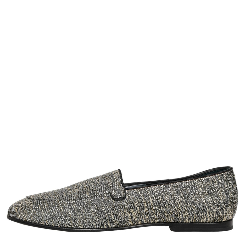Dolce & Gabbana Gray Glitter Lurex DG Logo Dress Loafers Shoes Dolce & Gabbana