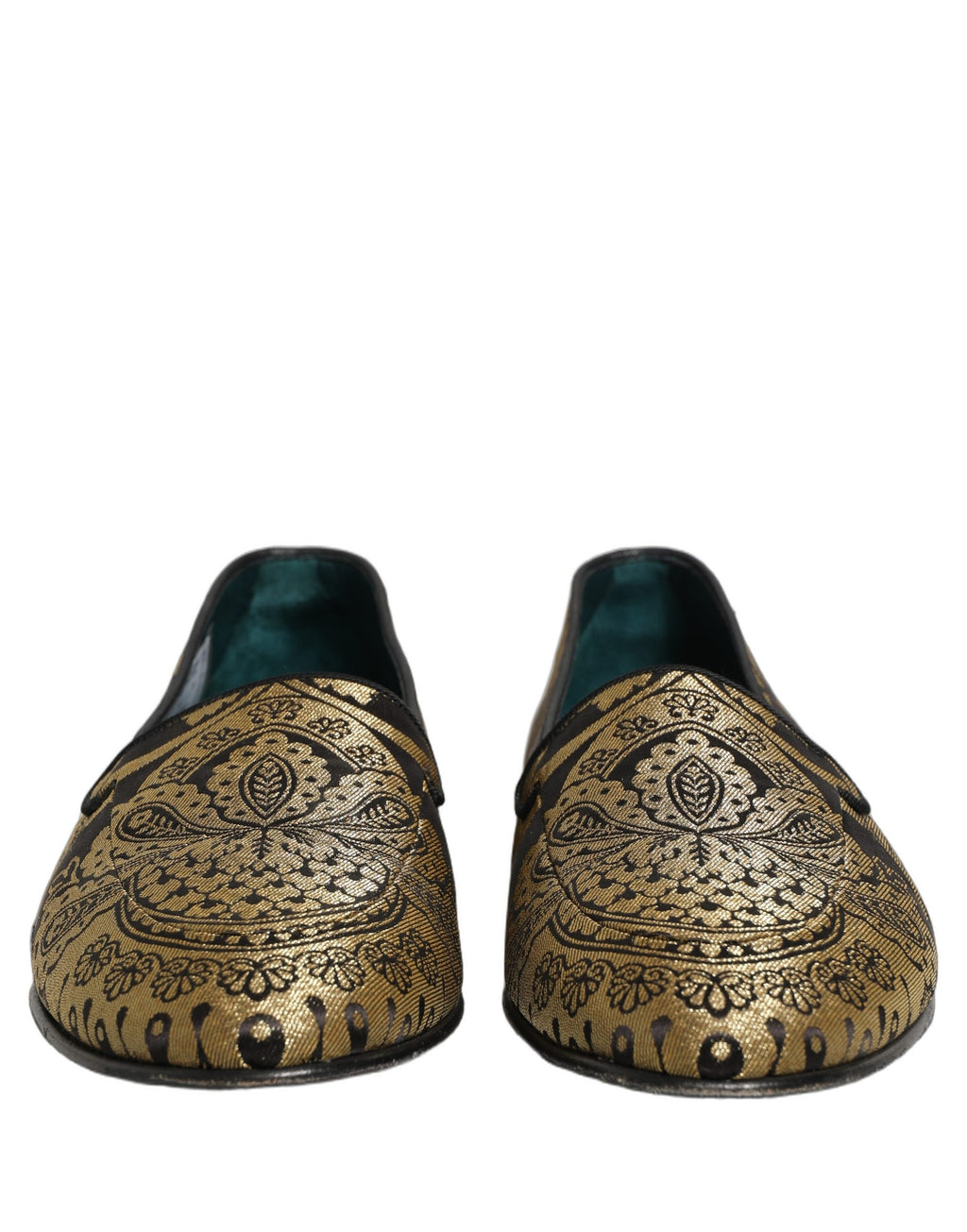 Dolce & Gabbana Gold Jacquard Leather Slip On Loafers Shoes Dolce & Gabbana