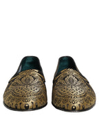 Dolce & Gabbana Gold Jacquard Leather Slip On Loafers Shoes Dolce & Gabbana
