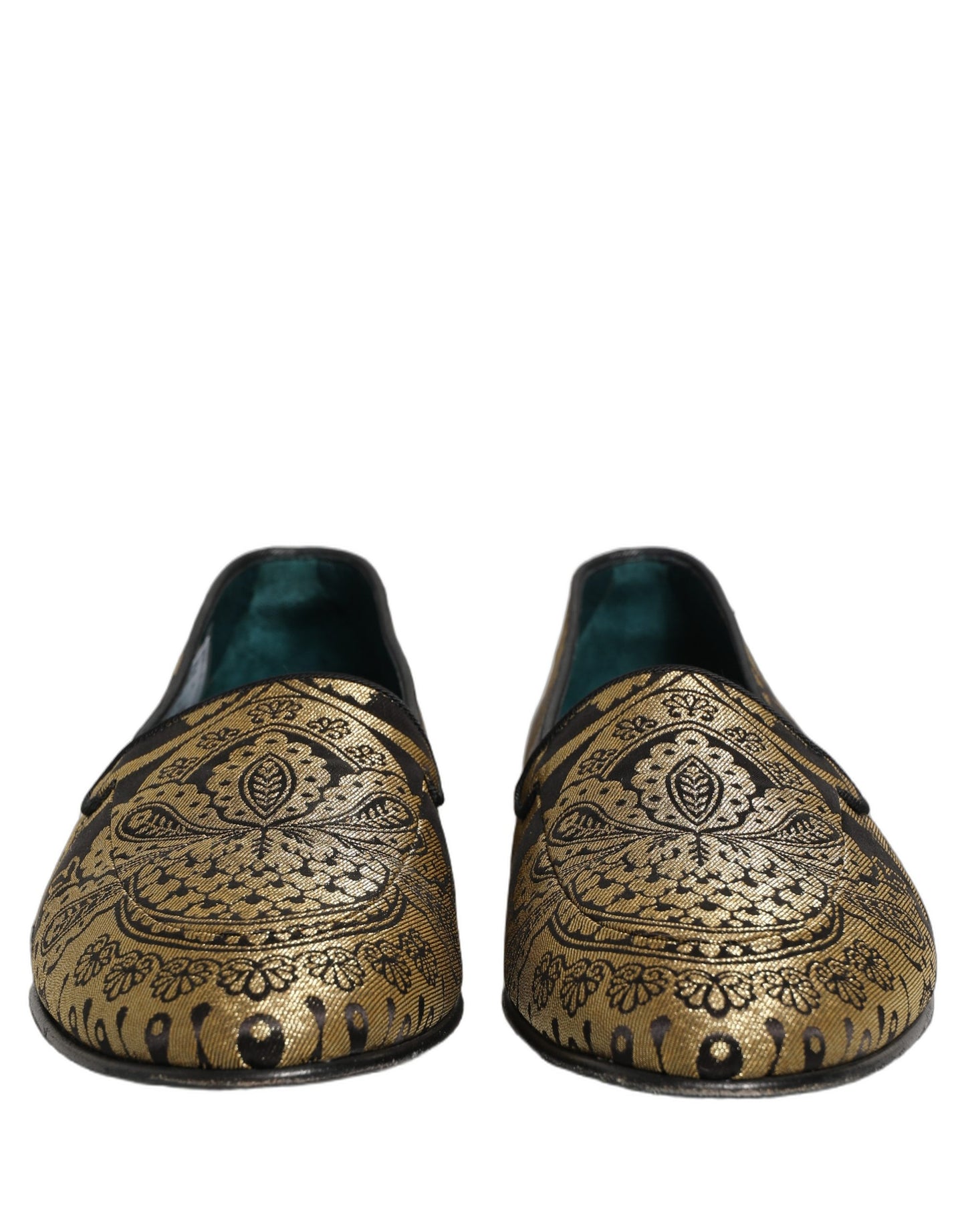 Dolce & Gabbana Gold Jacquard Leather Slip On Loafers Shoes Dolce & Gabbana