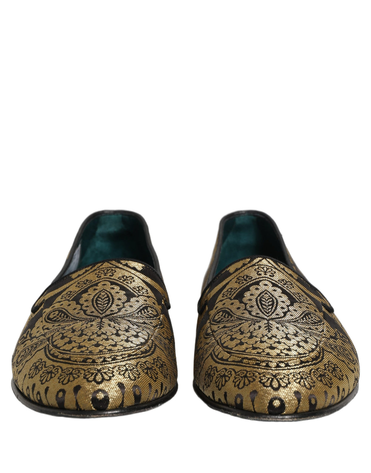 Dolce & Gabbana Gold Jacquard Leather Slip On Loafers Shoes Dolce & Gabbana