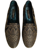 Dolce & Gabbana Gold Jacquard Leather Slip On Loafers Shoes Dolce & Gabbana