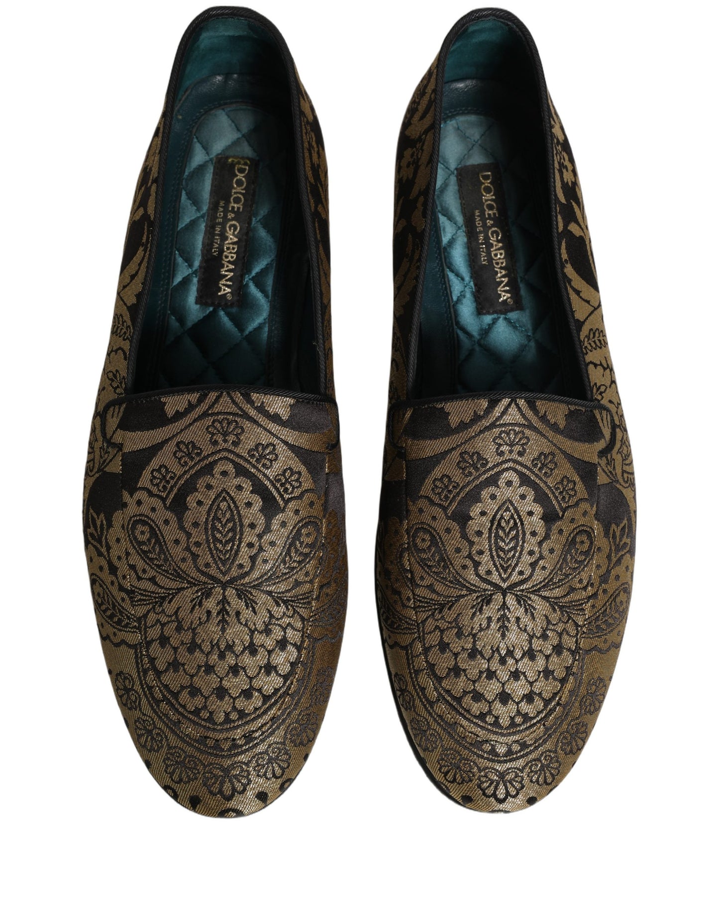 Dolce & Gabbana Gold Jacquard Leather Slip On Loafers Shoes Dolce & Gabbana