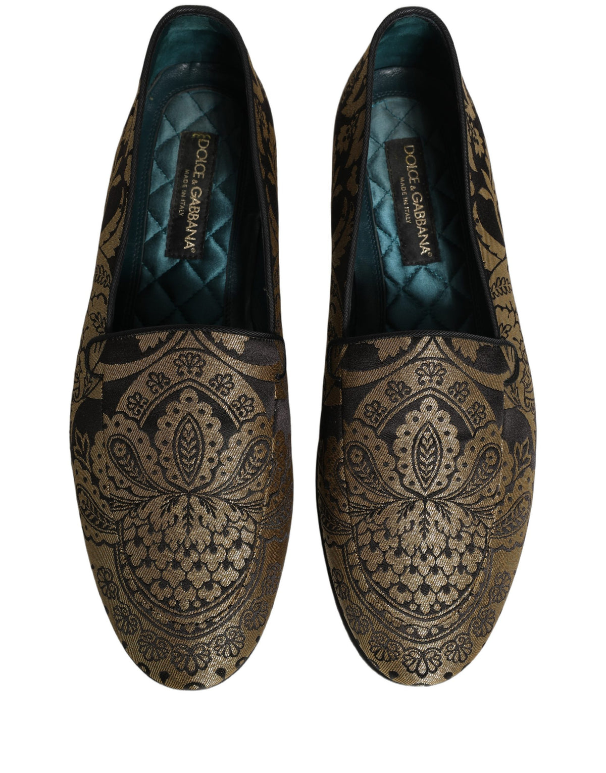 Dolce & Gabbana Gold Jacquard Leather Slip On Loafers Shoes Dolce & Gabbana