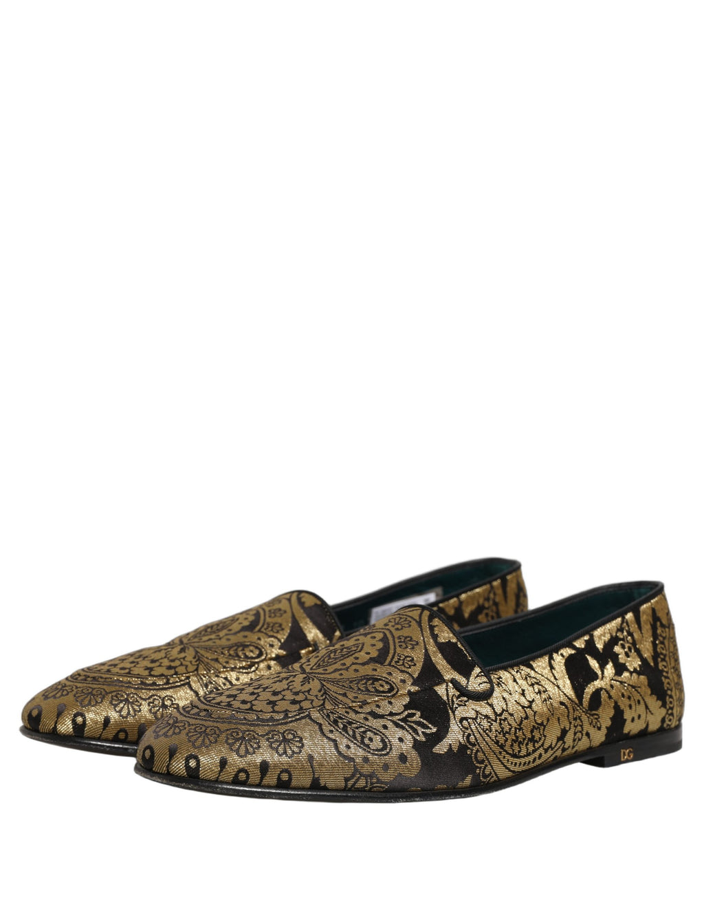 Dolce & Gabbana Gold Jacquard Leather Slip On Loafers Shoes Dolce & Gabbana