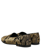 Dolce & Gabbana Gold Jacquard Leather Slip On Loafers Shoes Dolce & Gabbana