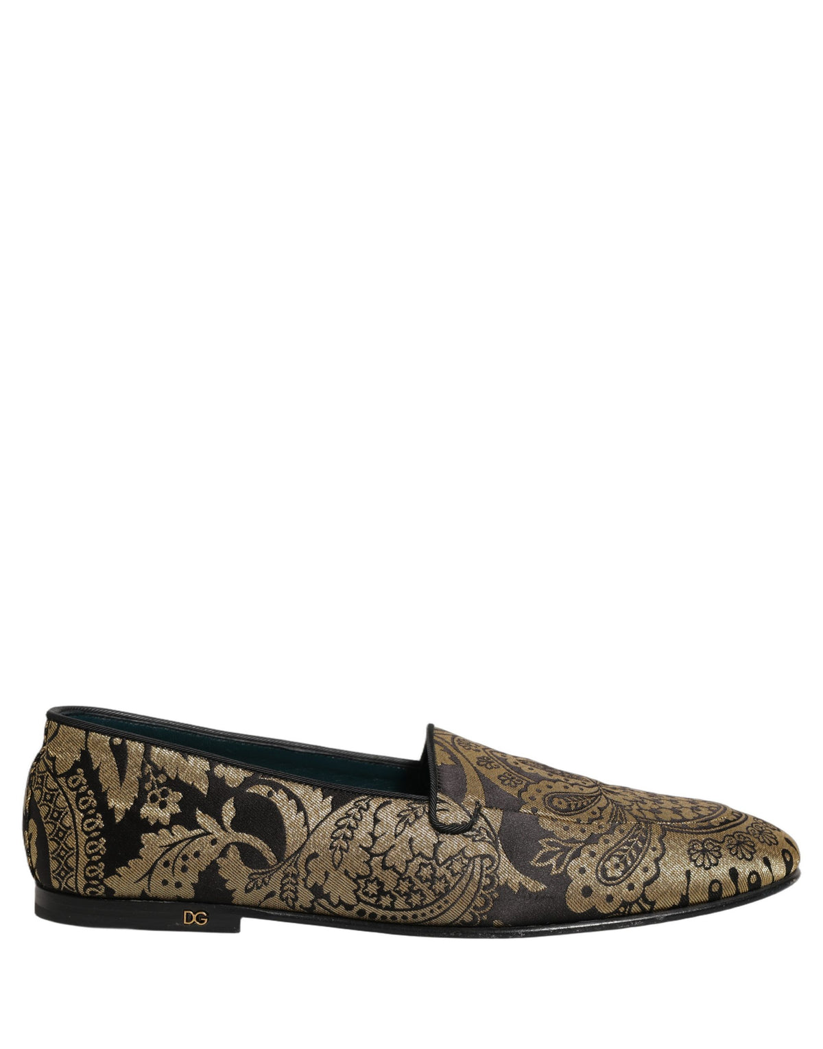 Dolce & Gabbana Gold Jacquard Leather Slip On Loafers Shoes Dolce & Gabbana