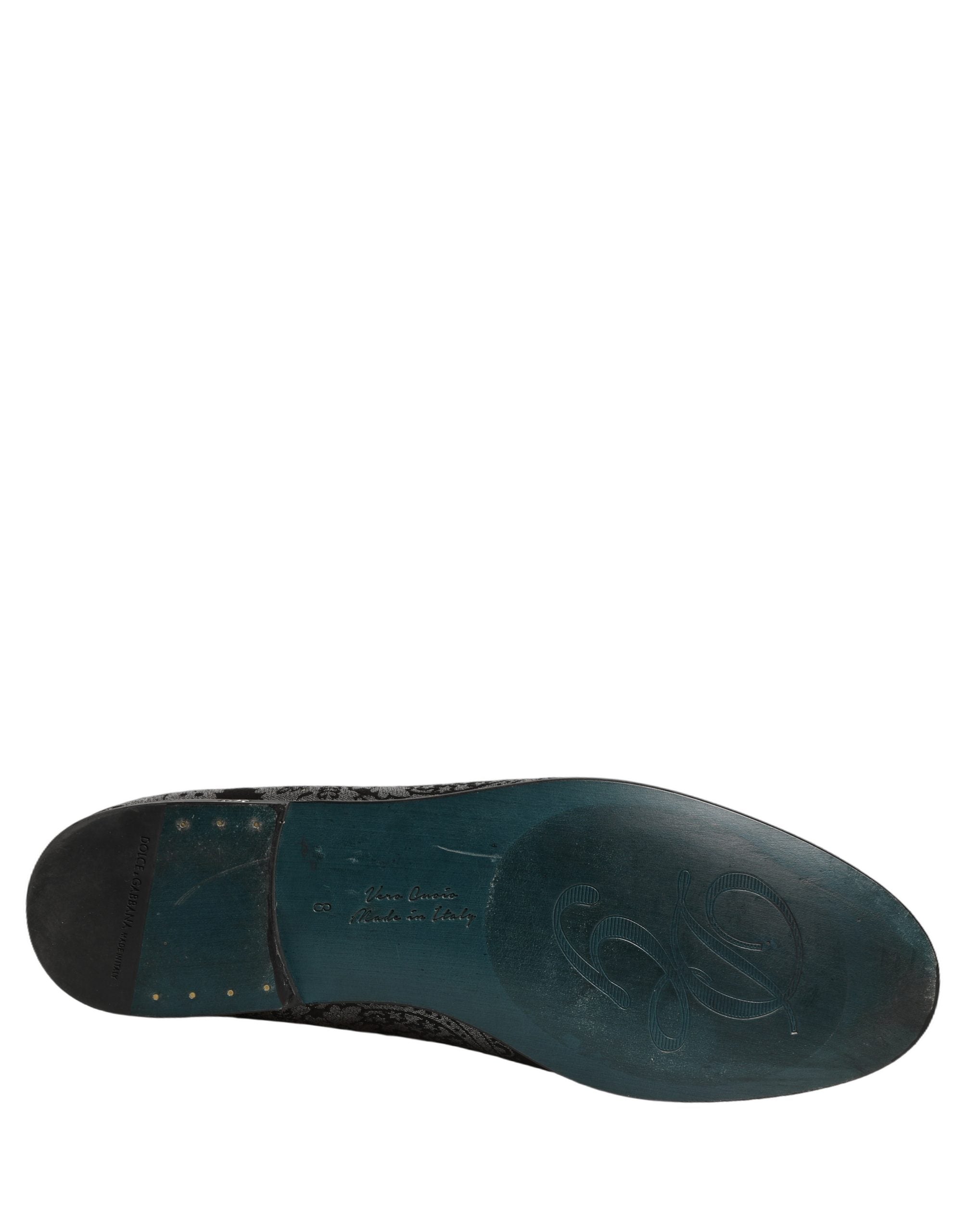 Dolce & Gabbana Silver Jacquard Leather Slip On Loafers Shoes Dolce & Gabbana