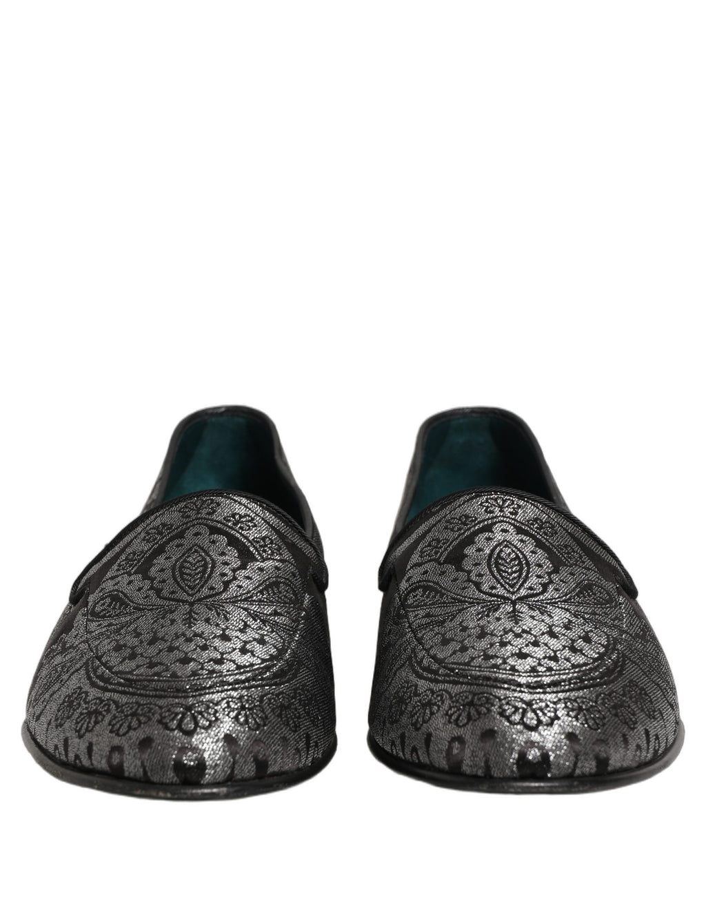 Dolce & Gabbana Silver Jacquard Leather Slip On Loafers Shoes Dolce & Gabbana