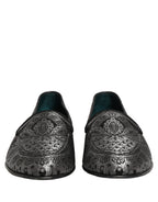 Dolce & Gabbana Silver Jacquard Leather Slip On Loafers Shoes Dolce & Gabbana