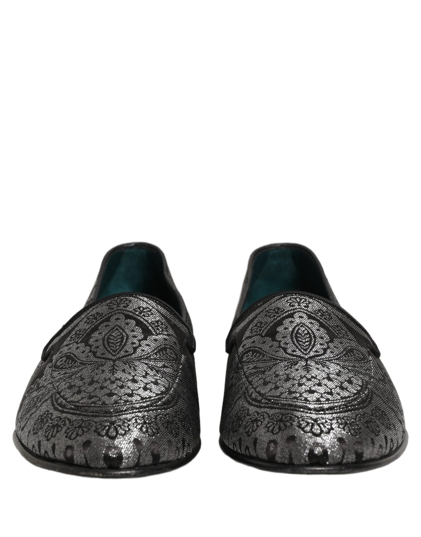 Dolce & Gabbana Silver Jacquard Leather Slip On Loafers Shoes Dolce & Gabbana