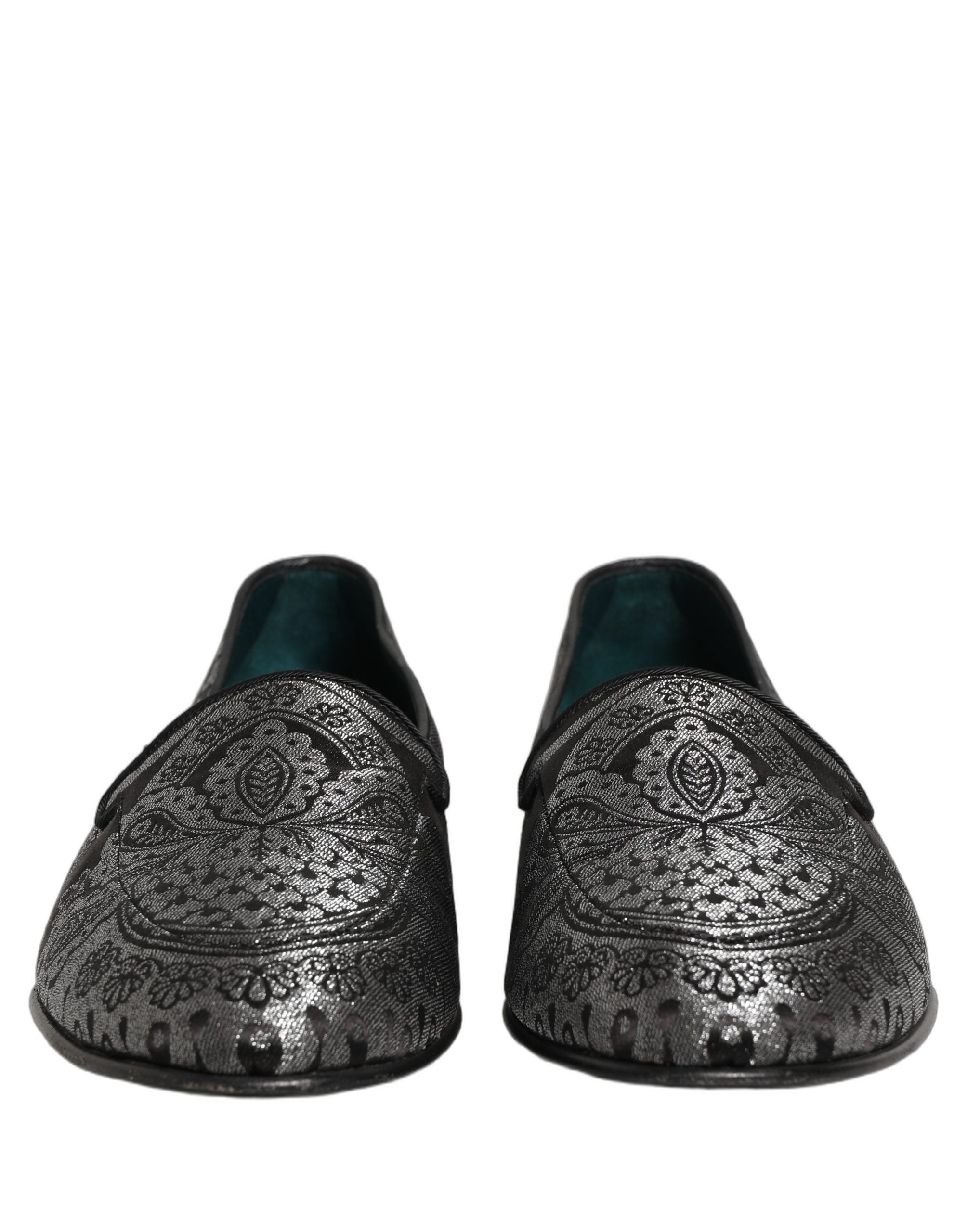 Dolce & Gabbana Silver Jacquard Leather Slip On Loafers Shoes Dolce & Gabbana