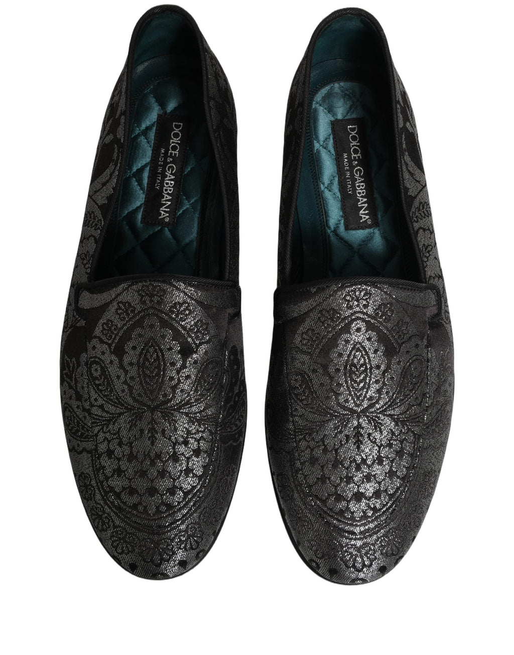 Dolce & Gabbana Silver Jacquard Leather Slip On Loafers Shoes Dolce & Gabbana