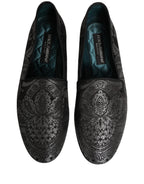 Dolce & Gabbana Silver Jacquard Leather Slip On Loafers Shoes Dolce & Gabbana
