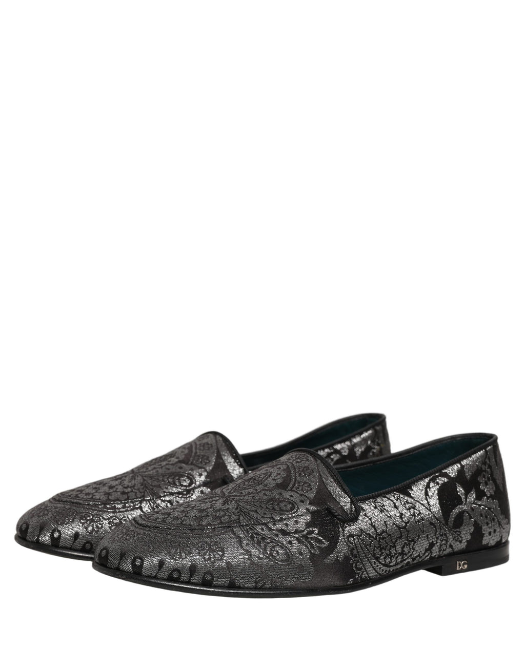 Dolce & Gabbana Silver Jacquard Leather Slip On Loafers Shoes Dolce & Gabbana