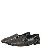 Dolce & Gabbana Silver Jacquard Leather Slip On Loafers Shoes Dolce & Gabbana