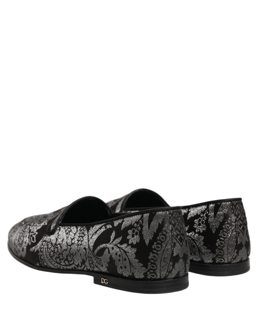 Dolce & Gabbana Silver Jacquard Leather Slip On Loafers Shoes Dolce & Gabbana