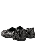 Dolce & Gabbana Silver Jacquard Leather Slip On Loafers Shoes Dolce & Gabbana