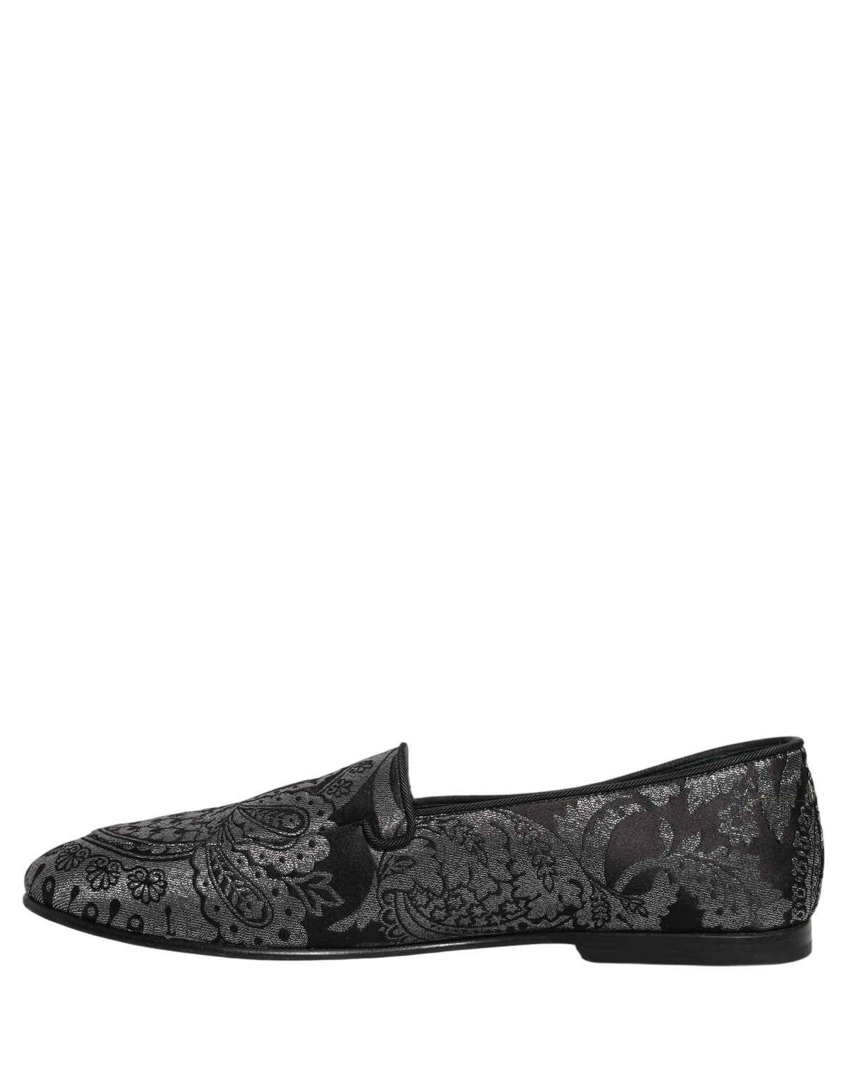 Dolce & Gabbana Silver Jacquard Leather Slip On Loafers Shoes Dolce & Gabbana