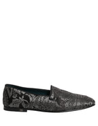 Dolce & Gabbana Silver Jacquard Leather Slip On Loafers Shoes Dolce & Gabbana