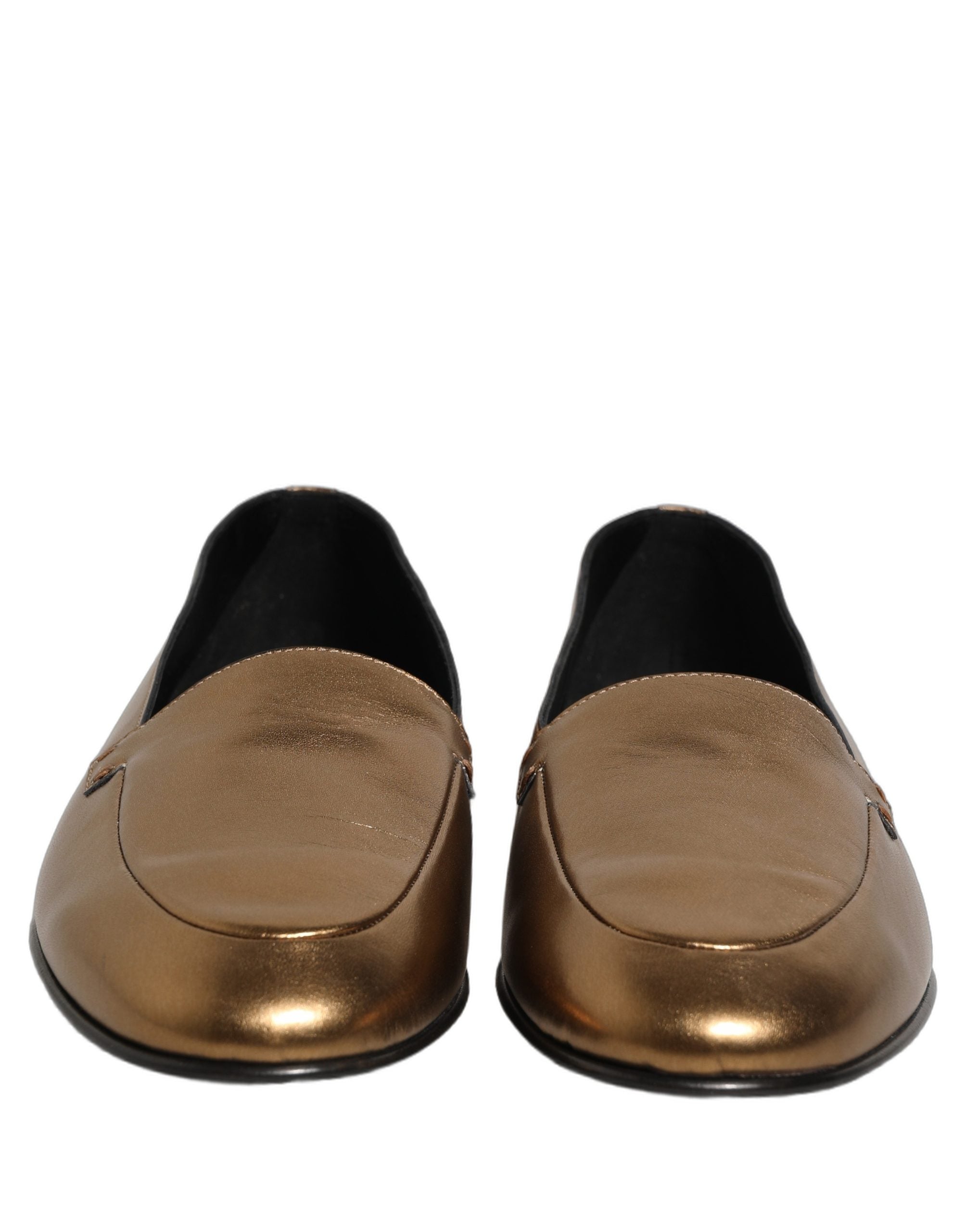 Dolce & Gabbana Gold Leather DG Logo Slip On Men Loafers Shoes Dolce & Gabbana
