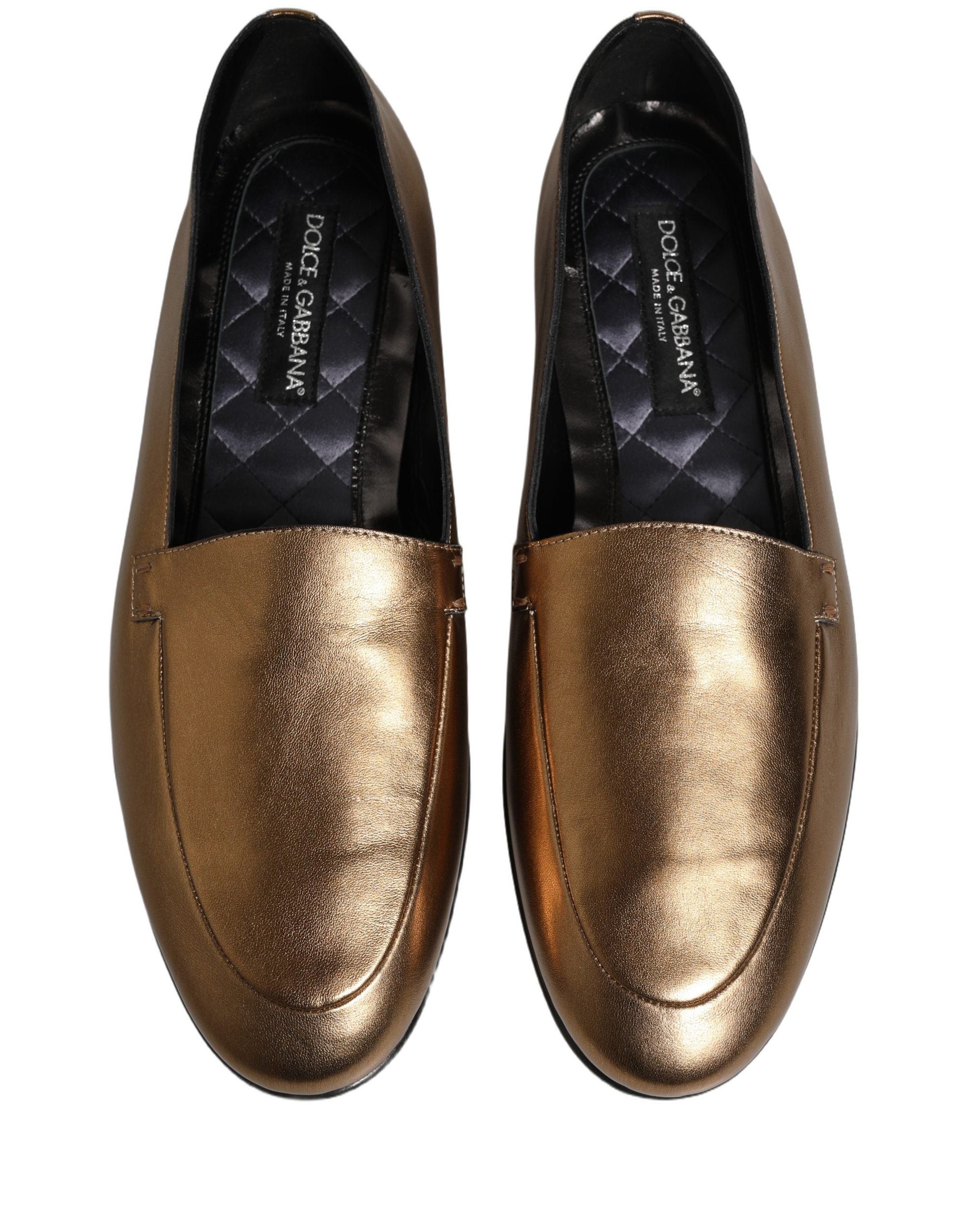 Dolce & Gabbana Gold Leather DG Logo Slip On Men Loafers Shoes Dolce & Gabbana