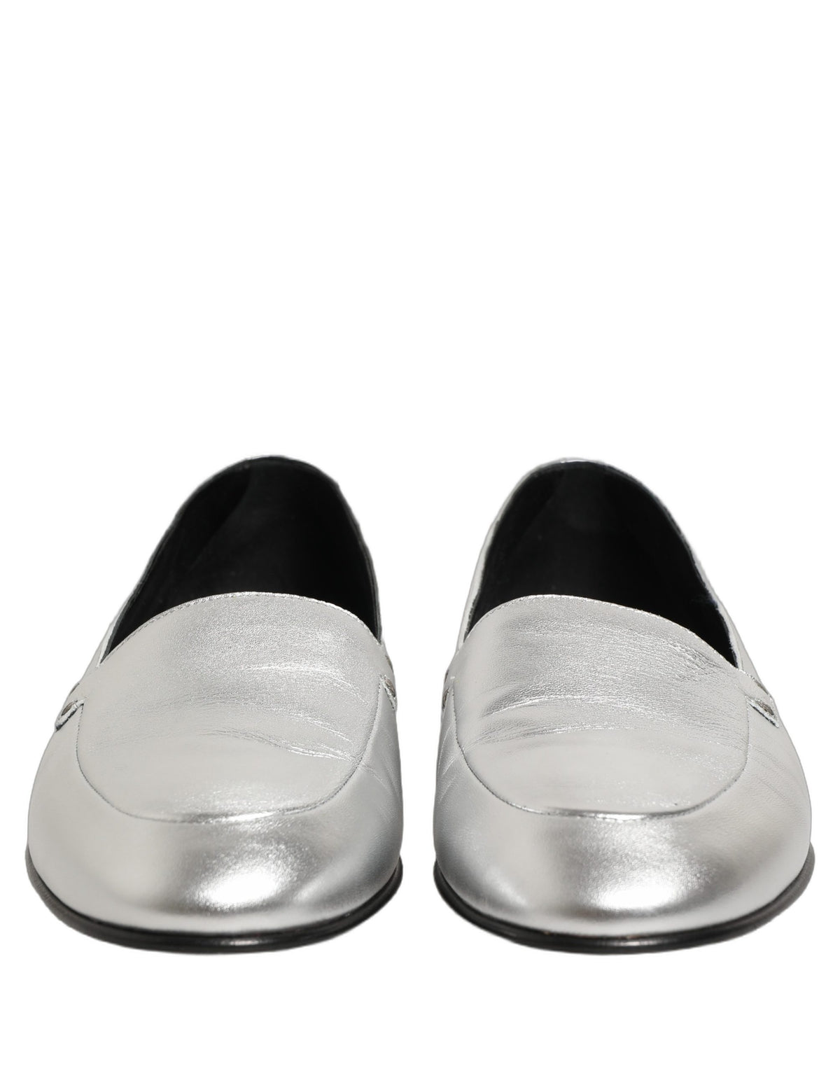 Dolce & Gabbana Silver Leather DG Logo Slip On Loafers Shoes Dolce & Gabbana