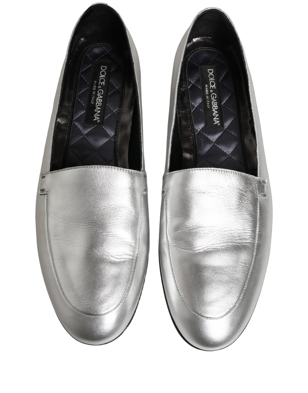 Dolce & Gabbana Silver Leather DG Logo Slip On Loafers Shoes Dolce & Gabbana