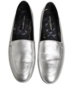Dolce & Gabbana Silver Leather DG Logo Slip On Loafers Shoes Dolce & Gabbana