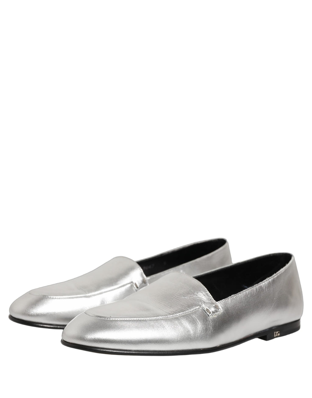 Dolce & Gabbana Silver Leather DG Logo Slip On Loafers Shoes Dolce & Gabbana