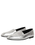 Dolce & Gabbana Silver Leather DG Logo Slip On Loafers Shoes Dolce & Gabbana