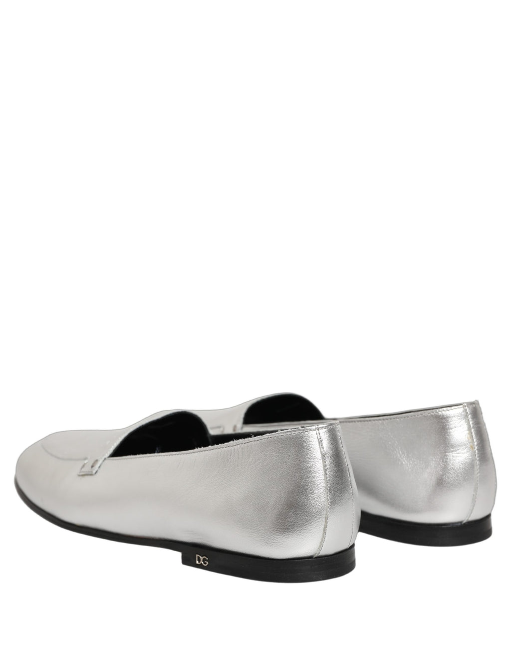 Dolce & Gabbana Silver Leather DG Logo Slip On Loafers Shoes Dolce & Gabbana