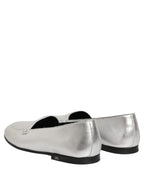 Dolce & Gabbana Silver Leather DG Logo Slip On Loafers Shoes Dolce & Gabbana