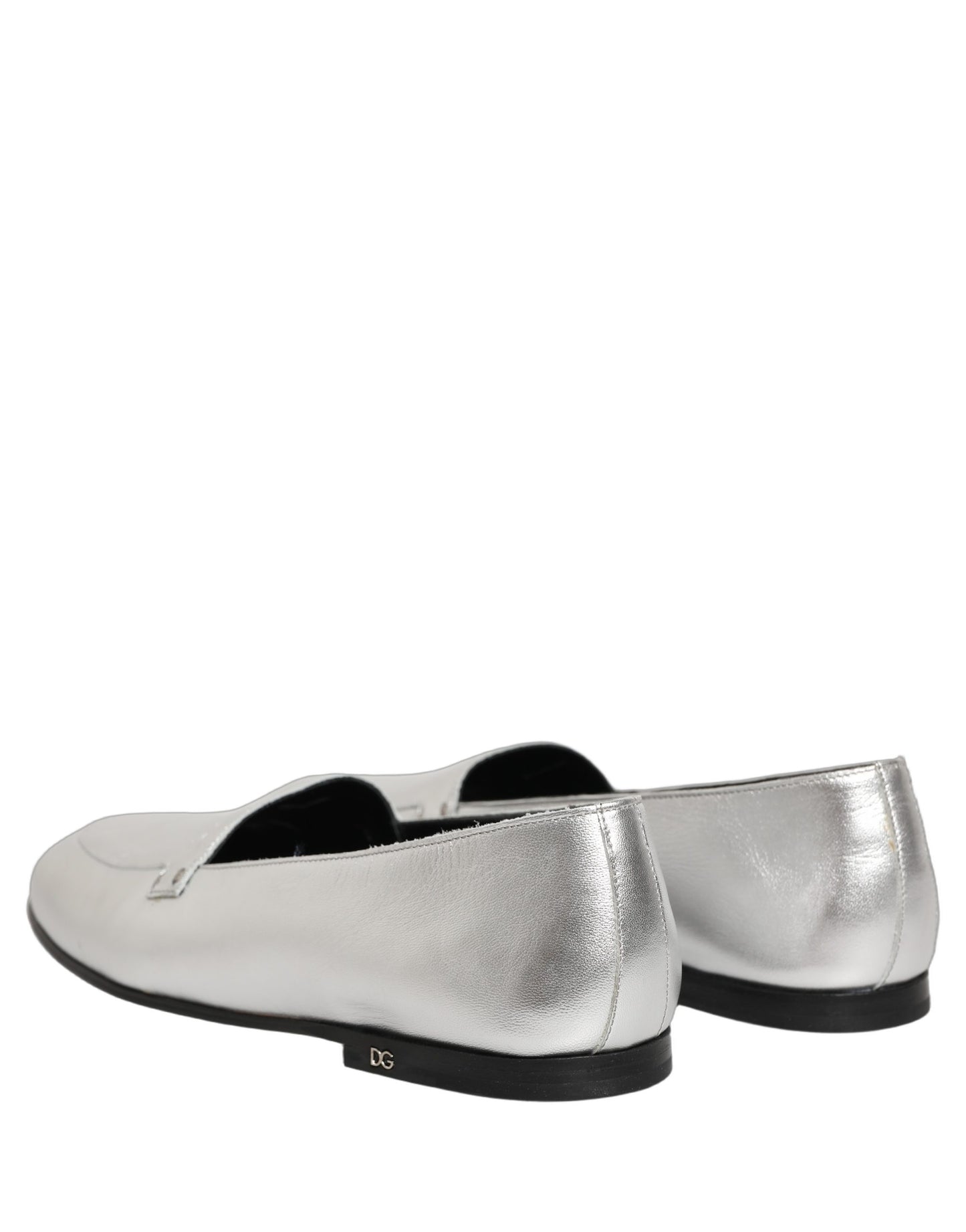 Dolce & Gabbana Silver Leather DG Logo Slip On Loafers Shoes Dolce & Gabbana