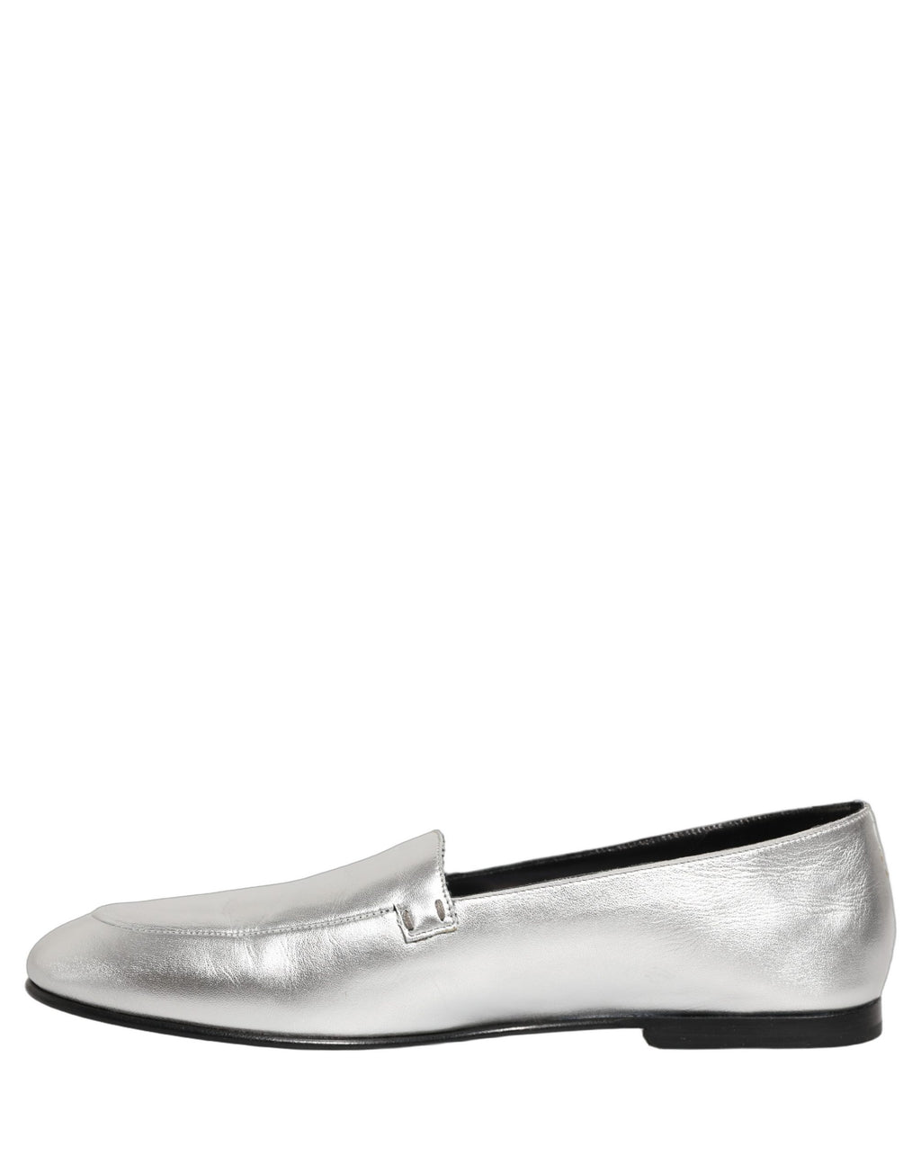 Dolce & Gabbana Silver Leather DG Logo Slip On Loafers Shoes Dolce & Gabbana