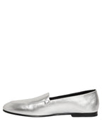 Dolce & Gabbana Silver Leather DG Logo Slip On Loafers Shoes Dolce & Gabbana