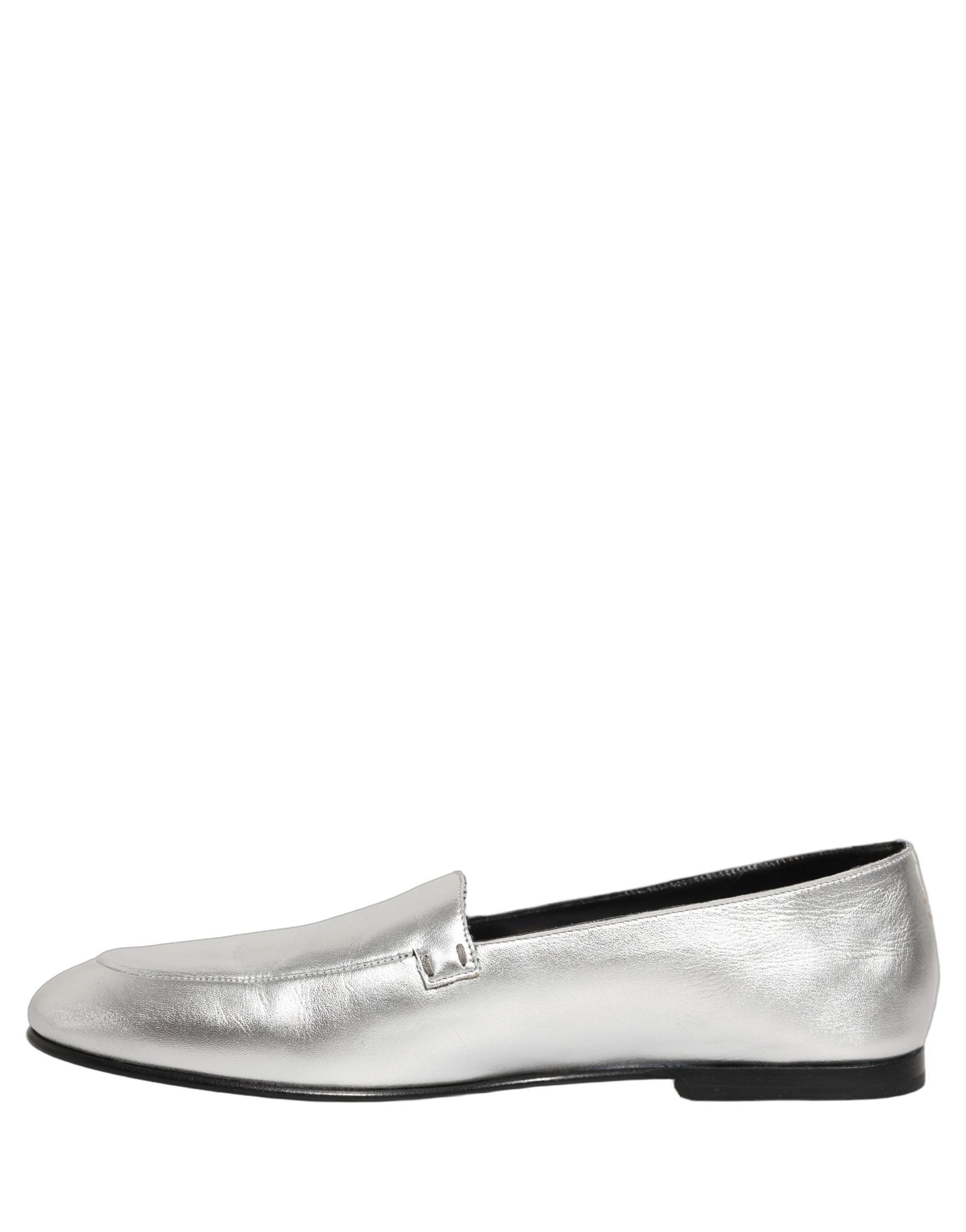 Dolce & Gabbana Silver Leather DG Logo Slip On Loafers Shoes Dolce & Gabbana