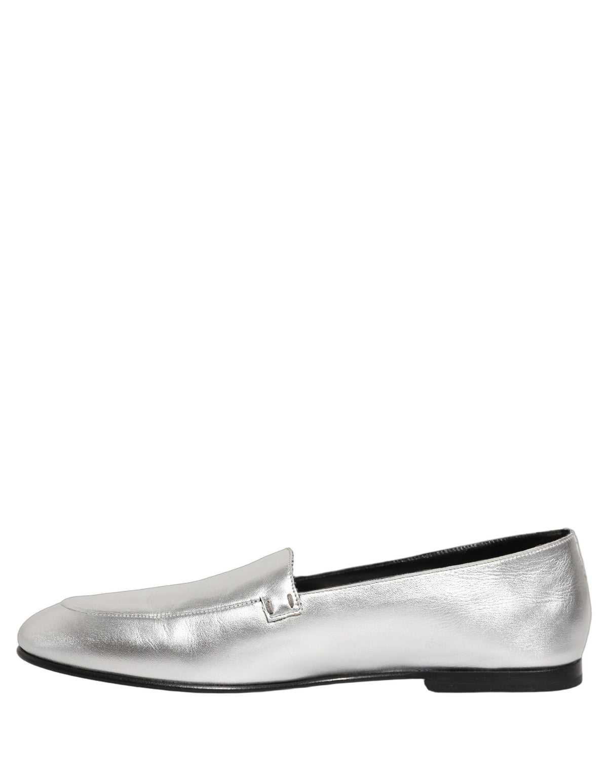 Dolce & Gabbana Silver Leather DG Logo Slip On Loafers Shoes Dolce & Gabbana