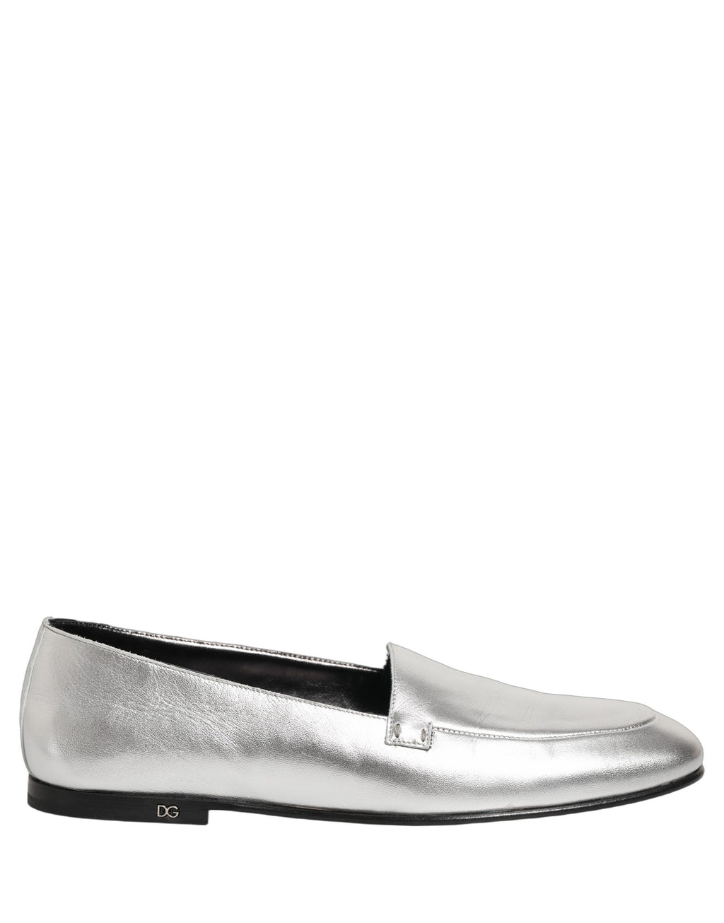 Dolce & Gabbana Silver Leather DG Logo Slip On Loafers Shoes Dolce & Gabbana