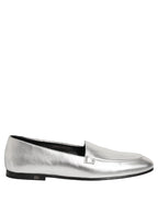 Dolce & Gabbana Silver Leather DG Logo Slip On Loafers Shoes Dolce & Gabbana