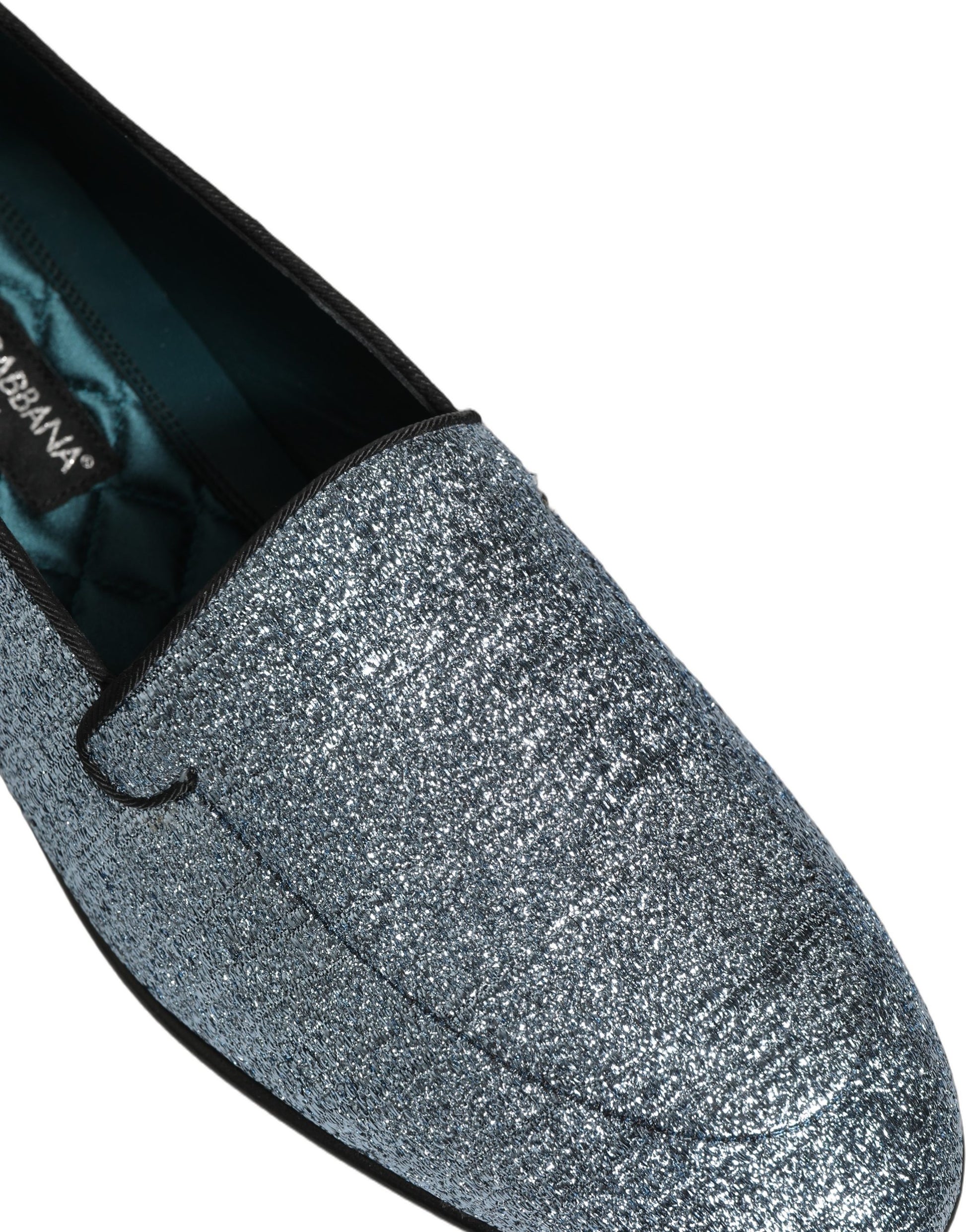 Dolce & Gabbana Blue Glitter Lurex DG Logo Dress Loafers Shoes Dolce & Gabbana