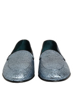 Dolce & Gabbana Blue Glitter Lurex DG Logo Dress Loafers Shoes Dolce & Gabbana