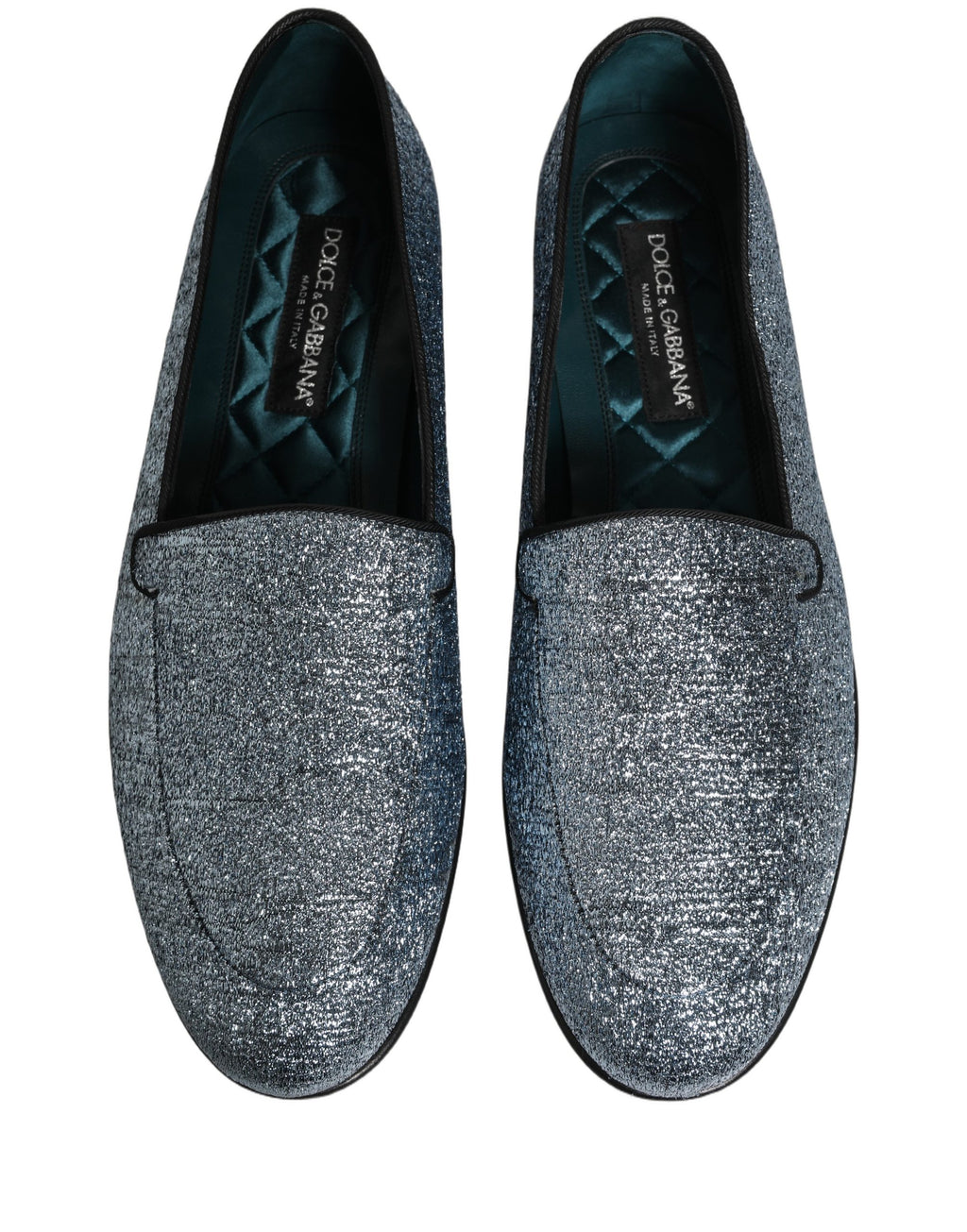 Dolce & Gabbana Blue Glitter Lurex DG Logo Dress Loafers Shoes Dolce & Gabbana